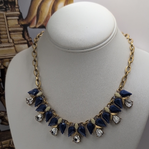 J. Crew Blue and Gold Necklace Elegant Teardrop Design - Picture 3 of 5